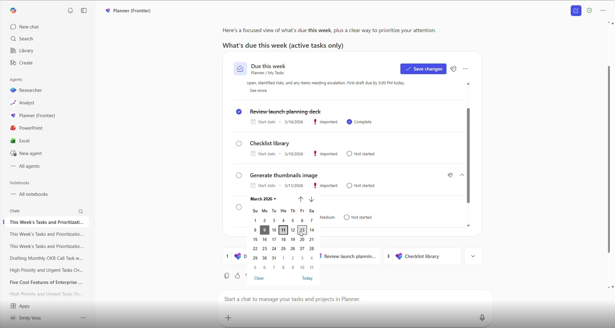 Screenshot, der den Planner-Agent beim Bearbeiten von Aufgaben zeigt.