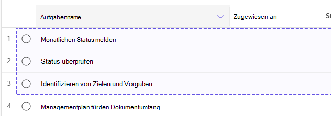 Drei ausgewählte Aufgaben in der Rasteransicht.