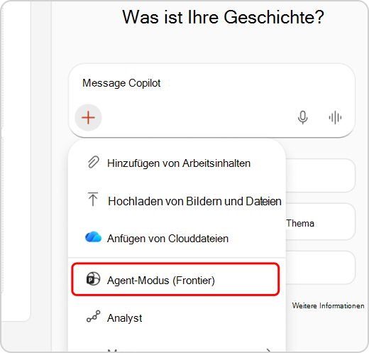 Im Dropdownmenü hervorgehobener Agent-Modus