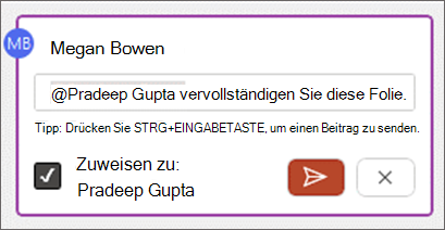 Kontrollkästchen Zuweisen zu im Textkörper des Kommentars.
