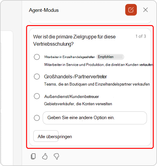 Klären von Fragen im Agentmodus-Chat