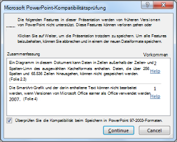 Warnung der Kompatibilitätsprüfung