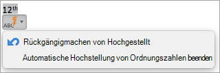Zeigt die Option zum Beenden der automatischen Hochschreibung von Ordnungszahlen an.