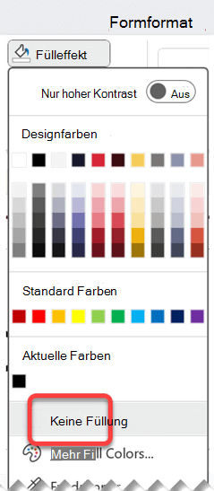 Wählen Sie die Registerkarte Formformat aus, wählen Sie Shape-Füllung und dann Keine Füllung aus.