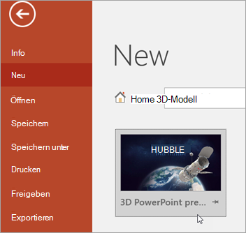 3D-Modellvorlage unter Datei >neu anzeigen