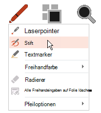 Klicken Sie auf die Schaltfläche Stift, und wählen Sie dann im Popupmenü Stift aus.