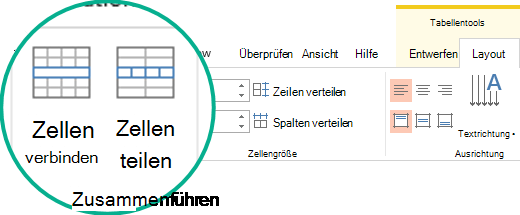 Zusammenführen oder Teilen von Tabellenzellen
