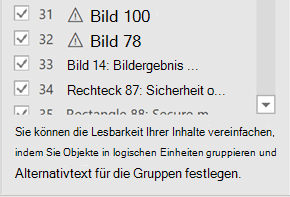 Unten im Bereich Lesereihenfolge wird ein Tipp angezeigt.