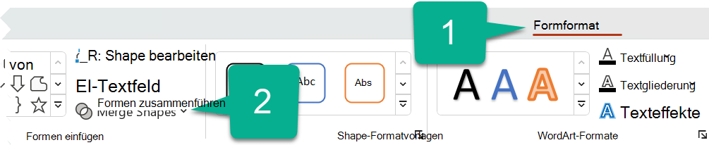 Wählen Sie auf der Registerkarte Formformat die Option Shapes zusammenführen aus.