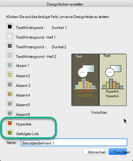 Auswählen von Farben für Links und gefolgte Hyperlinks