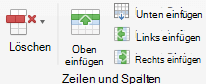 Schaltflächen im Menüband zum Bearbeiten von Tabellenzeilen und -spalten