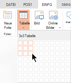 Wählen Sie auf der Registerkarte Einfügen die Option Tabelle aus.