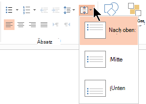 Im Menü Text ausrichten im Menüband können Sie entscheiden, ob Text vertikal am oberen oder unteren Rand des Containers ausgerichtet oder vertikal in der Mitte zentriert wird.