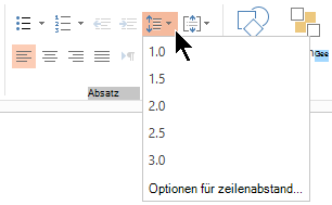 Mit den Menüoptionen Zeilenabstand auf dem Menüband können Sie einen einfachen, doppelten oder anderen vertikalen Zeilenabstand auswählen.