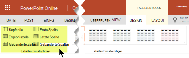 Sie können bestimmten Zeilen oder Spalten in einer Tabelle Schattierungsstile hinzufügen.