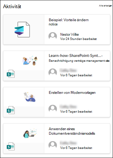 Vorschau des Websiteaktivitäts-Webparts
