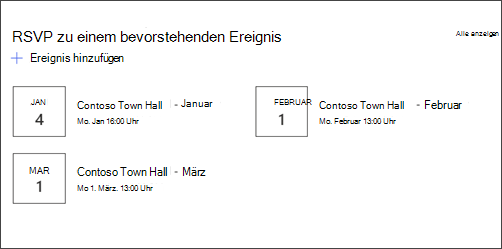 Abbildung des Ereigniswebparts auf der Abteilungswebsite