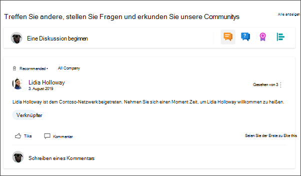 Abbildung des Yammer-Webparts auf der Abteilungswebsite