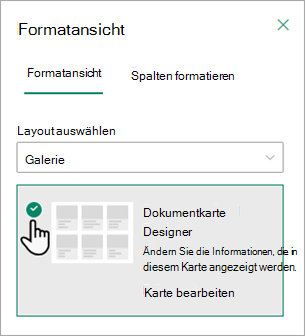 Sie können die Designer Dokumentkarte verwenden, um die auf den einzelnen Karte angezeigten Informationen zu ändern.
