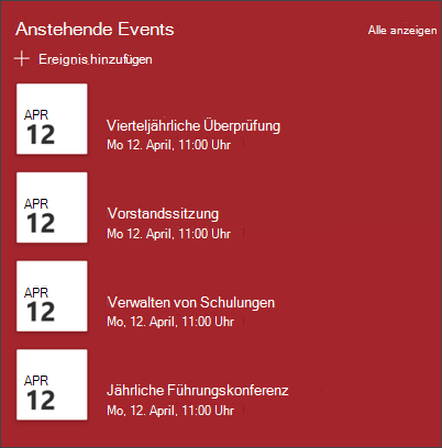 Screenshot des Ereigniswebparts