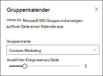 Auswählen, wie viele Ereignisse aus dem ausgewählten Microsoft 365-Gruppenkalender angezeigt werden sollen.