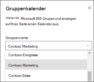 Auswählen einer Microsoft 365-Gruppe im Eigenschaftenbereich.
