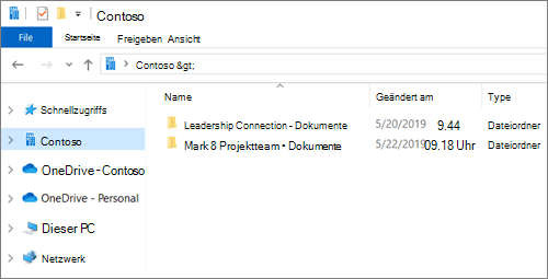 Screenshot der Synchronisierungsordner für OneDrive und Websites.