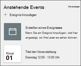 Vorschau des Ereignisse-Webparts.