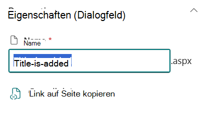 Seitenname unter Seitendetails