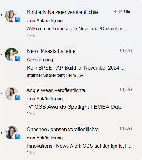 Screenshot einer Liste mit Nachrichtenbenachrichtigungen