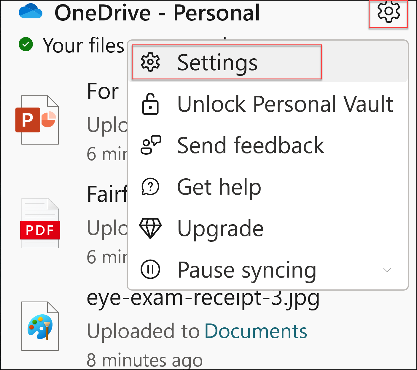 Screenshot der OneDrive-Einstellungen