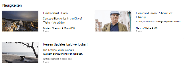 Bildschirmkappe des Neuigkeiten-Webteils einer SharePoint-Website, in dem Beiträge gefiltert wurden