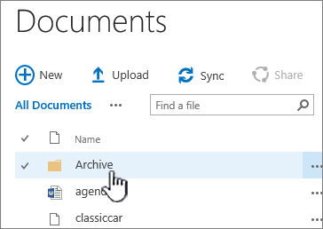 SharePoint 2016-Dokumentbibliothek mit hervorgehobenem Ordner