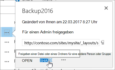Klicken auf „Teilen“ für eine Datei