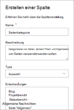 Beispiel für das Einrichten einer Kategorieauswahlspalte für Blogs