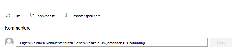 Im Abschnitt Kommentare einer SharePoint-Seite können Leser dem Autor Feedback geben.
