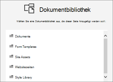 Auswählen einer Dokumentbibliothek, die auf einer Seite abgelegt werden soll