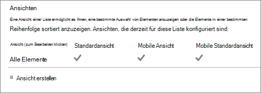 Abschnitt für Listenansichten in 