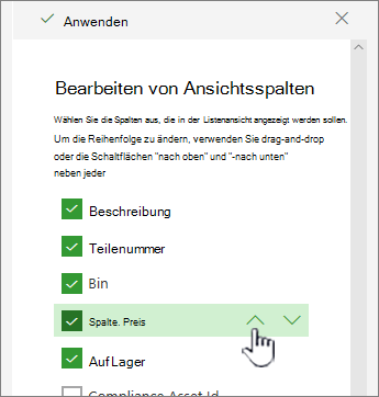Nach-oben- oder NACH-UNTEN-Taste oder Ziehen und Ablegen der Spaltenposition