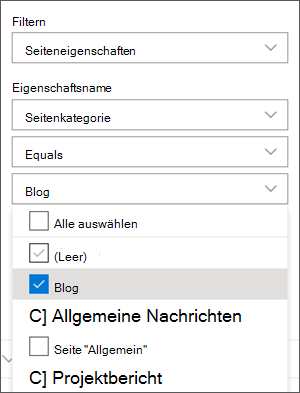 Filter im News-Webpartbereich auf Blogs eingestellt
