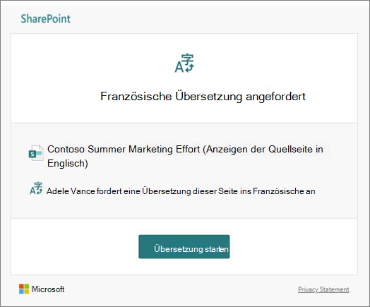 E-Mail-Adresse für Übersetzungsanforderungen