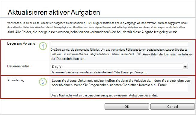Änderungsformular für aktive Aufgaben