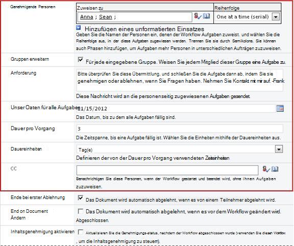 Formular zum Eingeben ausführungsspezifischer Informationen