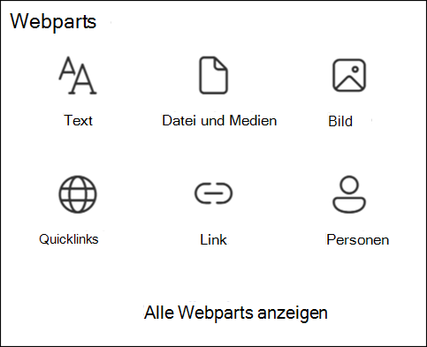 Liste der Webparts in der Toolbox