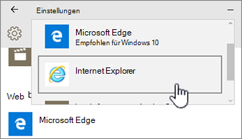 Auswahl von Edge oder Internet Explorer in Standardprogrammen