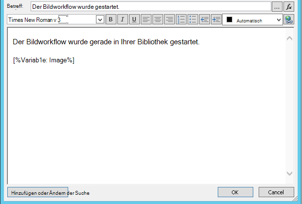 Bildworkflow-Workflow E-Mail-Nachrichtentext mit Bild