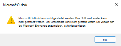Fehlermeldung, dass Outlook nicht gestartet werden kann
