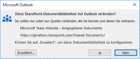 Herstellen einer Verbindung mit einer SharePoint-Dokumentbibliothek
