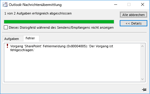 Fehler beim Herstellen einer Verbindung mit einer SharePoint-Dokumentbibliothek