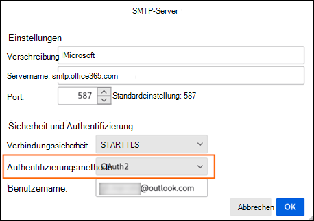 Moderne Authentifizierung Mozilla Schritt 2 SMTP Server
